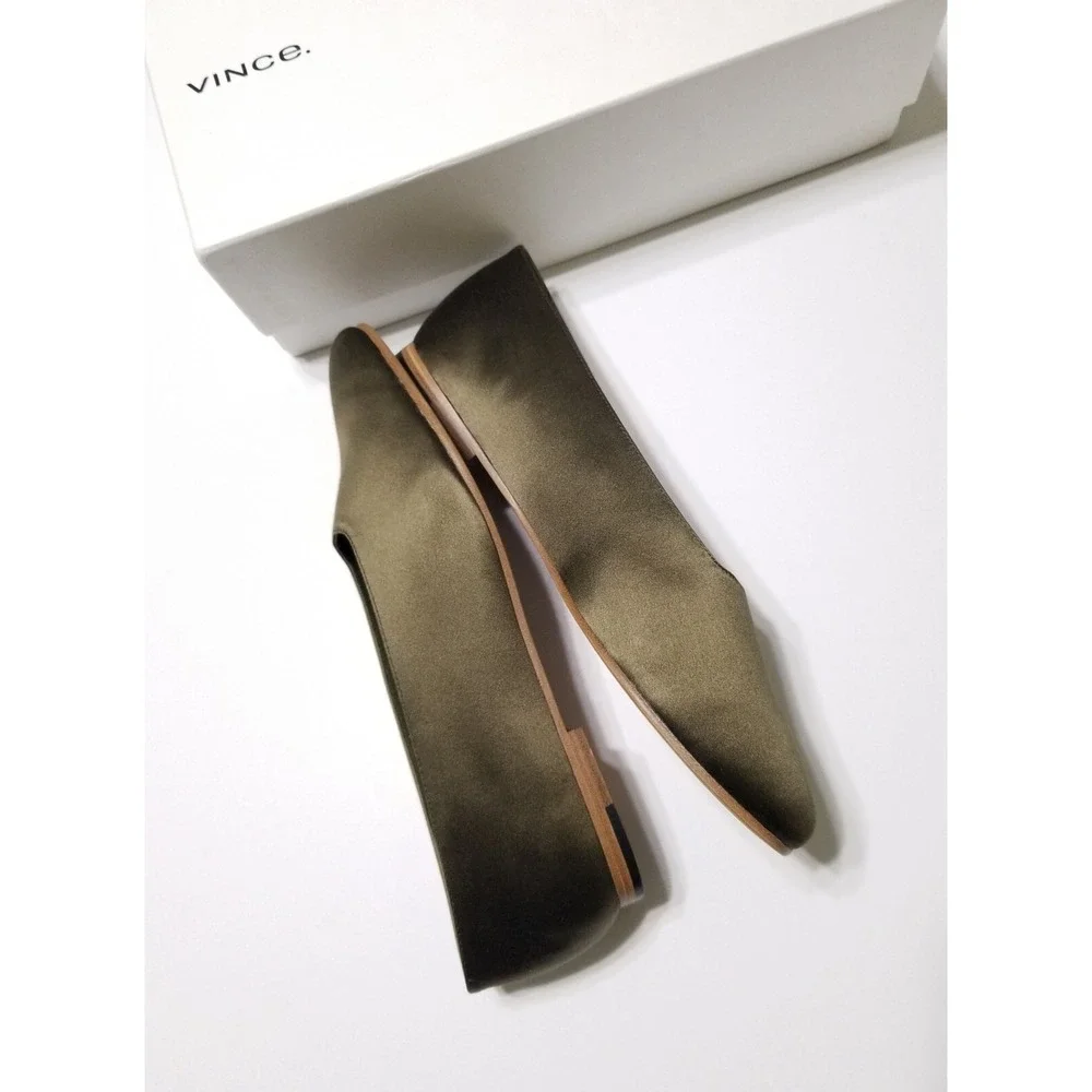 NIB‎ Vince Maxwell Italian Satin Ballet Flat Olive Green Size 6.5, 8.5 $225